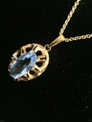 Germany WW11 Era 18k Art deco rolled gold aquamarine style Pendant on chain