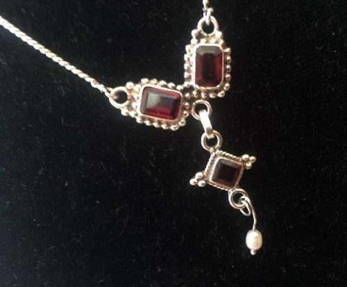 Antique Jewelry 925 with small pearl drop and 3 rubys Victorian HIGH VALUE