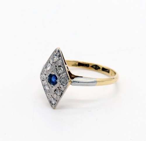 Art Deco 18ct Yellow Gold, Platinum, Sapphire and Diamond Ring with valuation cert. R 13 000.00
