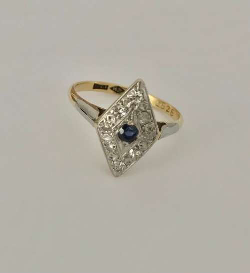Art Deco 18ct Yellow Gold, Platinum, Sapphire and Diamond Ring with valuation cert. R 13 000.00