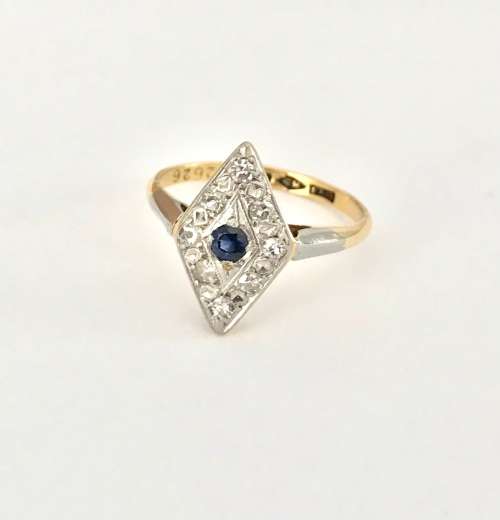 Art Deco 18ct Yellow Gold, Platinum, Sapphire and Diamond Ring with valuation cert. R 13 000.00