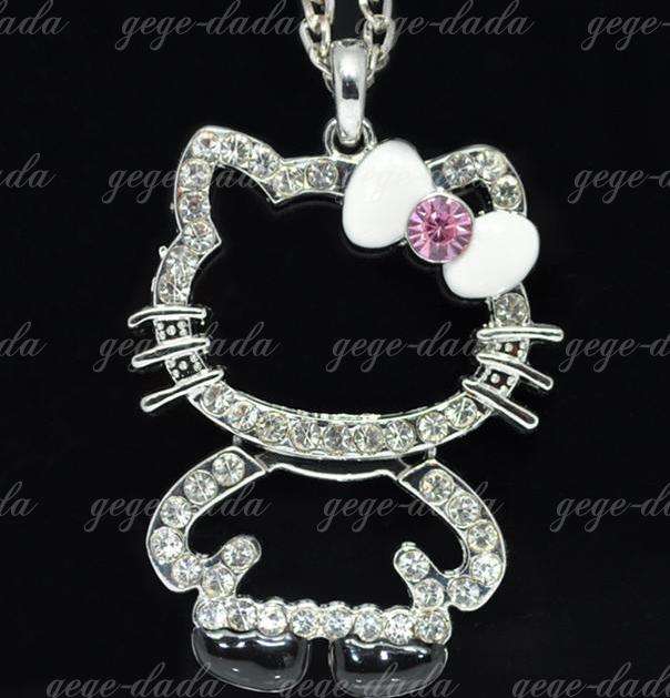 LOVELY LARGE HELLO KITTY WITH CRYSTAL PENDANT NECKLACE