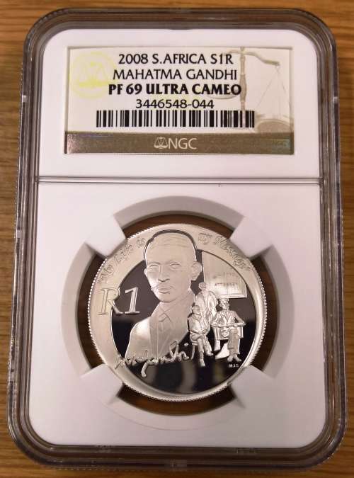 2008 Gandhi Protea Silver NGC Graded PF69 Ultra Cameo