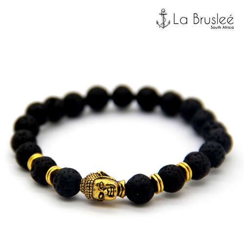 Lava Stone Gold Buddha Bracelet by La Bruslee'