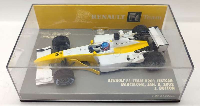 **USED** 1/43 Minichamps/Pauls Model Art Renault B201 Testcar Barcelona 2002 Jenson Button #15