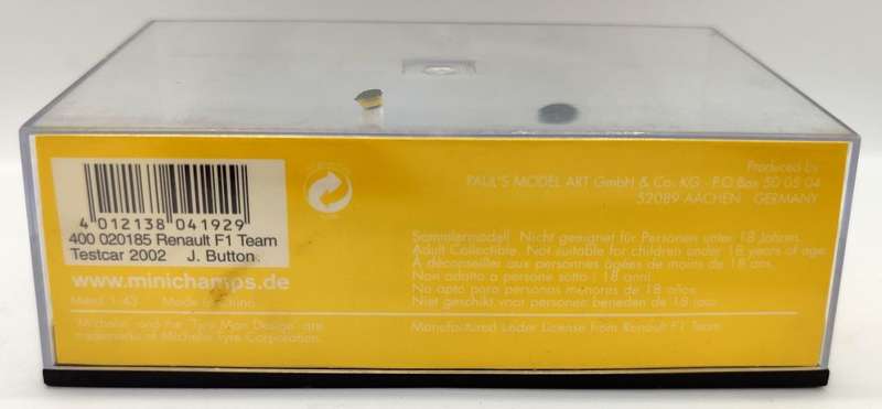 **USED** 1/43 Minichamps/Pauls Model Art Renault B201 Testcar Barcelona 2002 Jenson Button #15