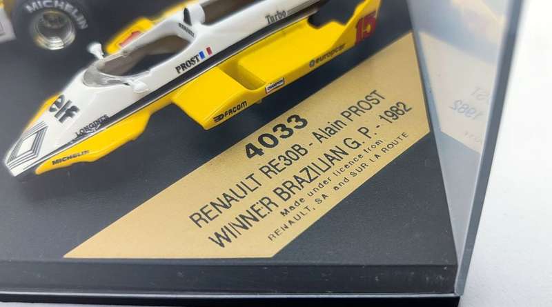 **RARE/PRE-LOVED** 1/43 Quartzo 4033 F1 Renault RE30B Alain Prost Winner Brazilian GP 1982