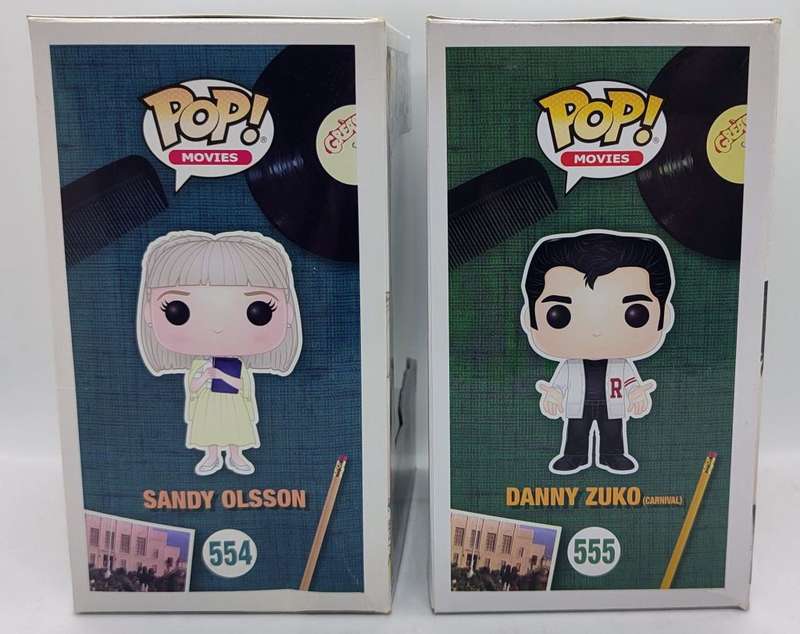 **Rare/Boxed/As New** Funko Pop Grease 40th Anniversary, #554 Sandy Olsson and #555 Danny Zuko