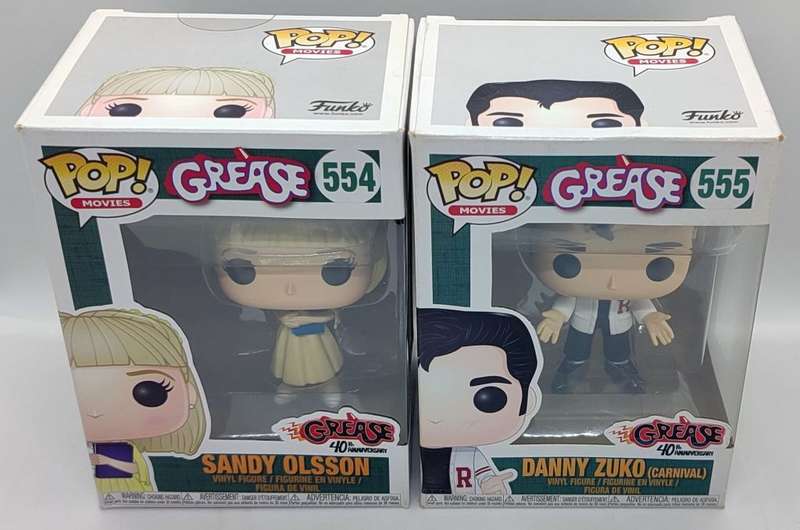 **Rare/Boxed/As New** Funko Pop Grease 40th Anniversary, #554 Sandy Olsson and #555 Danny Zuko