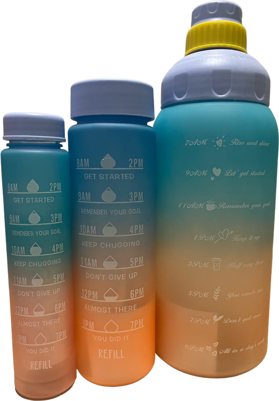3 Piece water bottles-black/gray/purple