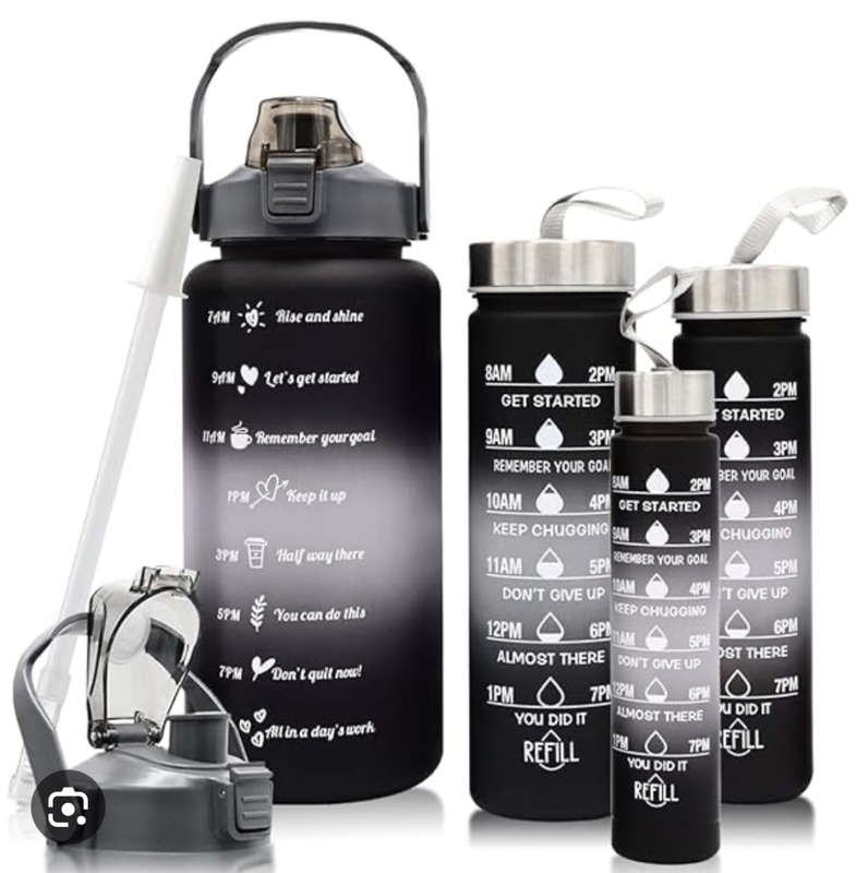 4 piece water bottles -black