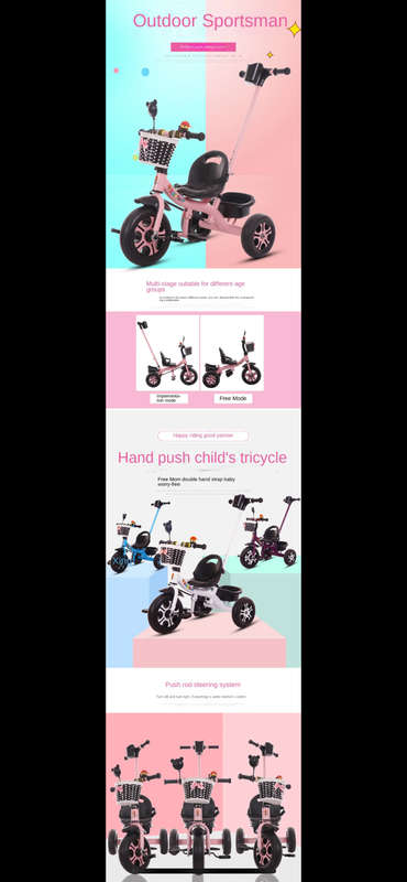 Children`s Hand Push Tricycle 3-Wheel Baby Stroller Carriage With Handle