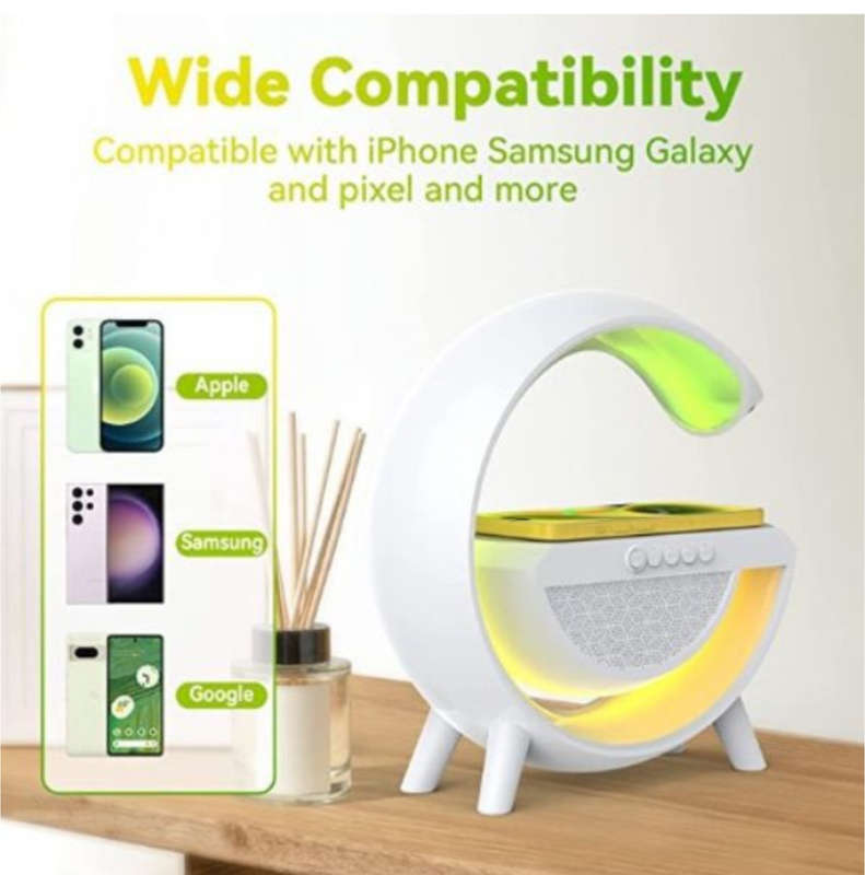 Wireless Phone Charging RGB LED Lamp & Speaker with FM Radio