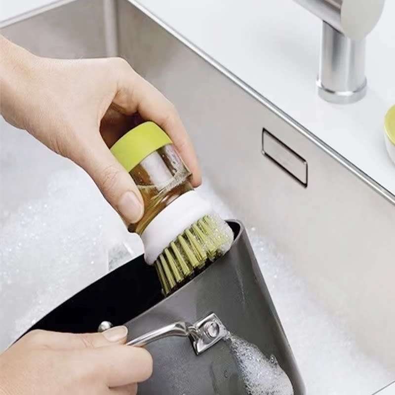 Soap dispenser palm brush with storage stand