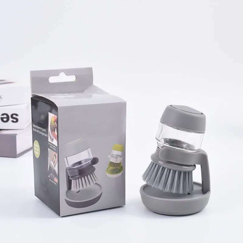 Soap dispenser palm brush with storage stand