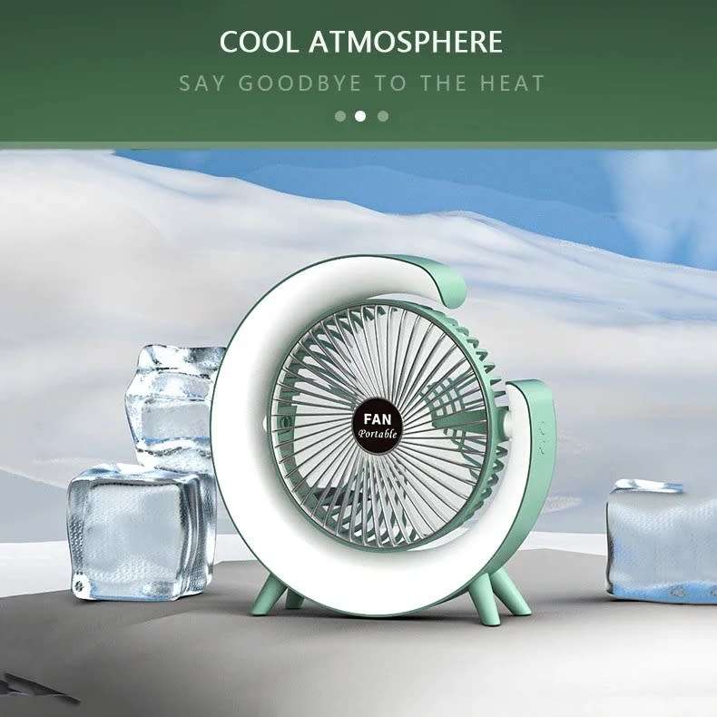 Desktop Mute 3-speed Fan Night Light, USB Charging Mini Fan