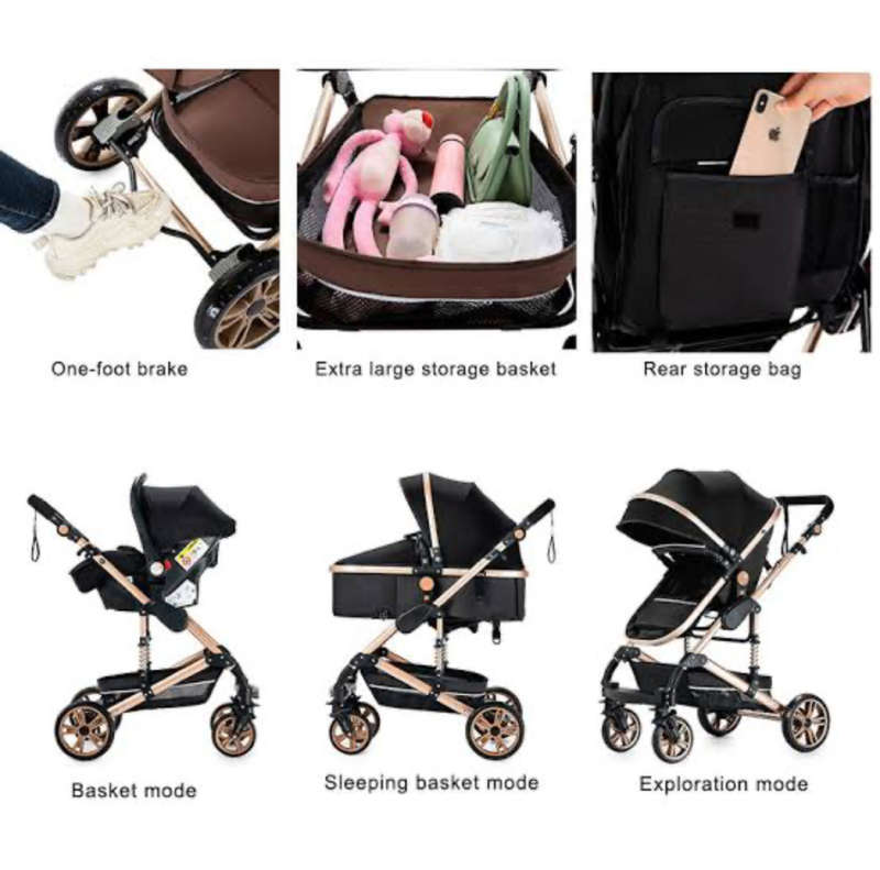 Luxury 3 in 1 Premium Foldable Aluminum Alloy Pram Anti-Shock Toddler Pushchair