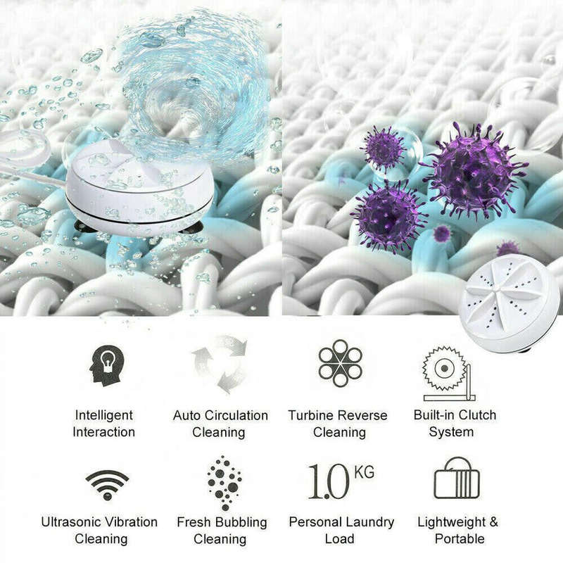 3 in1 Ultrasonic Turbine Mini Washing Machine