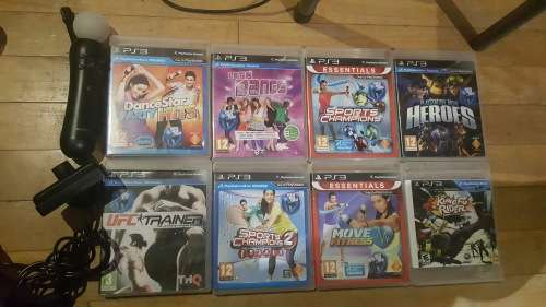 PLAYSTATION MOVE CONTROLLER, PLAYSTATION EYE CAMERA AND 8 GAME PS3 BUNDLE