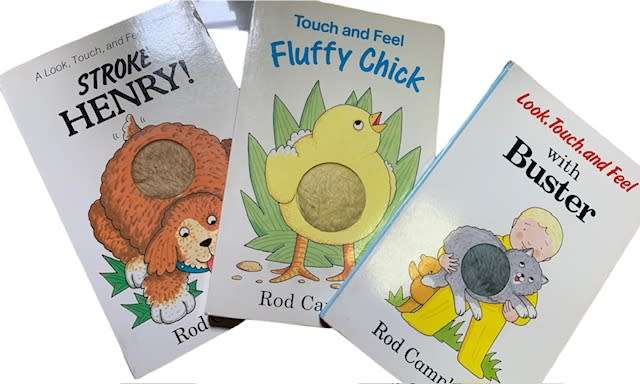 LOOK, TOUCH AND FEEL BOOKS - STROKE HENRY - FLUFFY CHICK - BUSTER - 3 BOOKS FOR ONLY R130.00