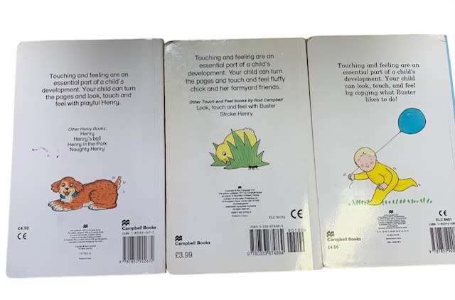 LOOK, TOUCH AND FEEL BOOKS - STROKE HENRY - FLUFFY CHICK - BUSTER - 3 BOOKS FOR ONLY R130.00