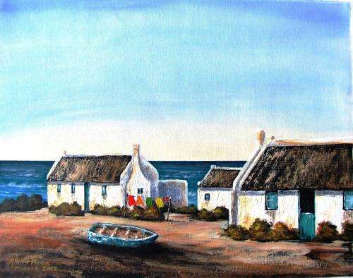 'MOORED FOR THE NIGHT'  original, unframed, acrylic on canvas by Aletta Knox