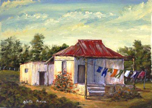 'WASHING DAY - 2' original,unframed,acrylic on canvas 29x41 by Aletta Knox