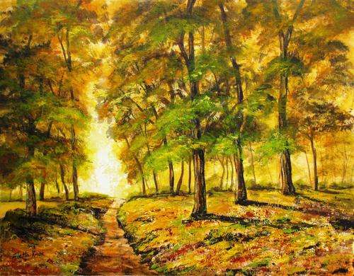 "AUTUMN LEAVES" original,signed,unframed acrylic on canvas by Aletta Knox