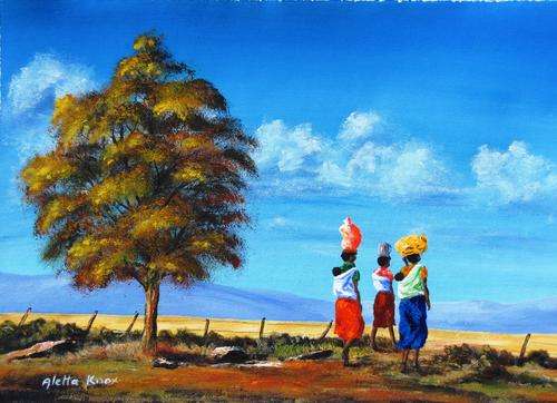 "AFRICOLOUR"- original,unframed.acrylic on canvas by Aletta Knox 59x42cms