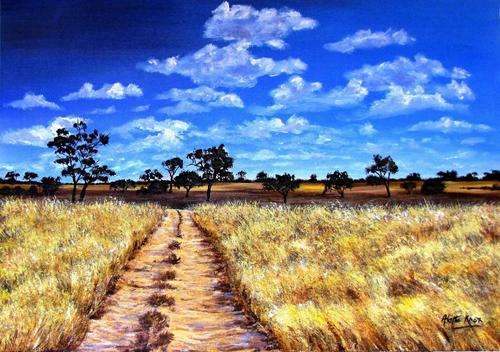 'THROUGH THE KGALAGADI' original,signed,unframed acrylic on canvas by Aletta Knox 51x41cms
