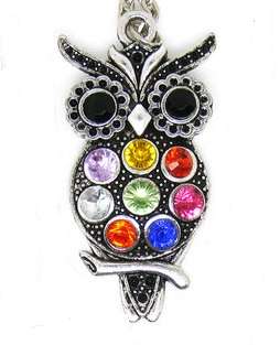 Beautiful Dangling Retro Very Cute Owl Charm With Rhinestones Necklace