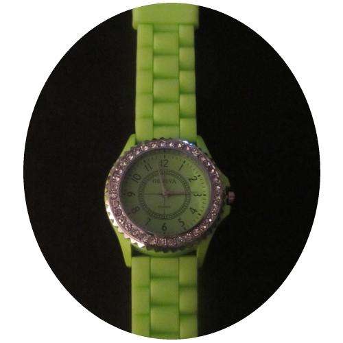 Green Geneva silver watch