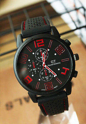Men's Casual Analog Rubber Band Stainless Steel Hours Quartz Sports Wrist Watch