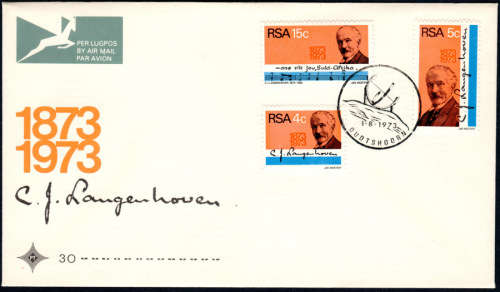 FDC no 30. Birth Centenary of CJ Langenhoven. (1 Aug 1973)