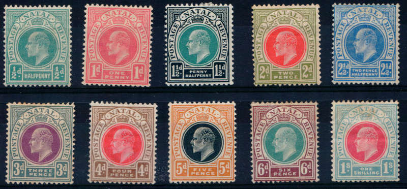 Natal. SACC 109-118. 1902-3. Partial Set 1/2d to 1s. Mounted Mint. CV900+