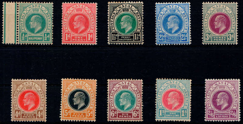 Natal. SACC 129-137. 1904-8. Partial Set 1/2d to 2/6s. Mounted Mint. CV5200