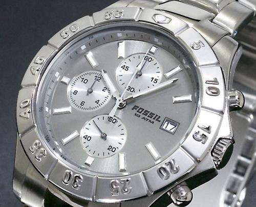 New FOSSIL 100M Chronograph Grey Dial Rotating Top Ring Watch ** Brand New **