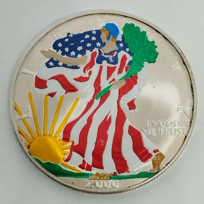 2000 1oz Fine Silver American Eagle with Enamel Detailing #C0008
