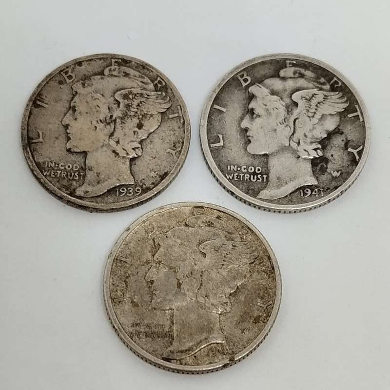 1939, 1941, 1942 US Dime Coins #C0012