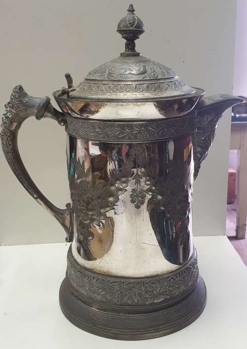 1868 Meriden B Company Victorian silver plated water pitcher.