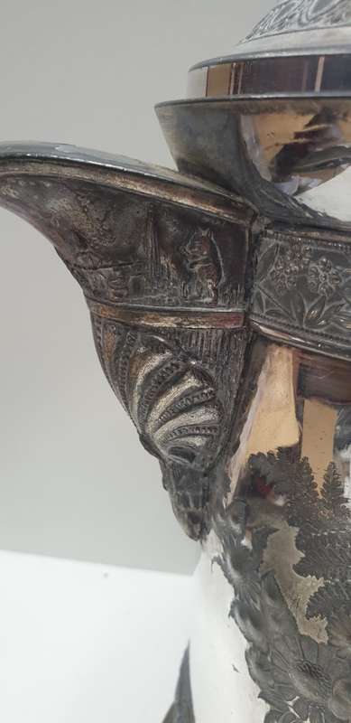 1868 Meriden B Company Victorian silver plated water pitcher.