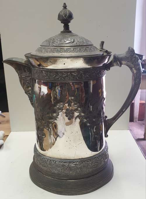 1868 Meriden B Company Victorian silver plated water pitcher.