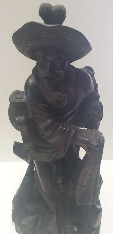 Antique Hand crafted wooden Chinese Fisherman