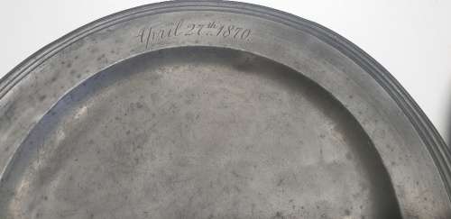 1870 Pair of Compton London Pewter plates. ( 24.5cm / 1079 grams )