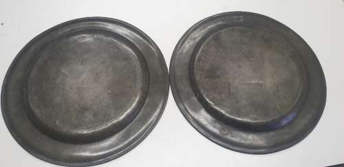 1870 Pair of Compton London Pewter plates. ( 24.5cm / 1079 grams )