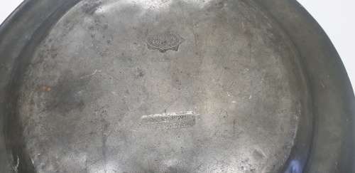 1870 Pair of Compton London Pewter plates. ( 24.5cm / 1079 grams )