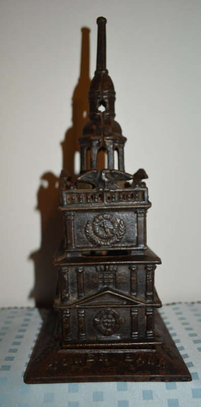 Antique Cast Iron Bank Independence Hall Philadelphia Tower Bank
