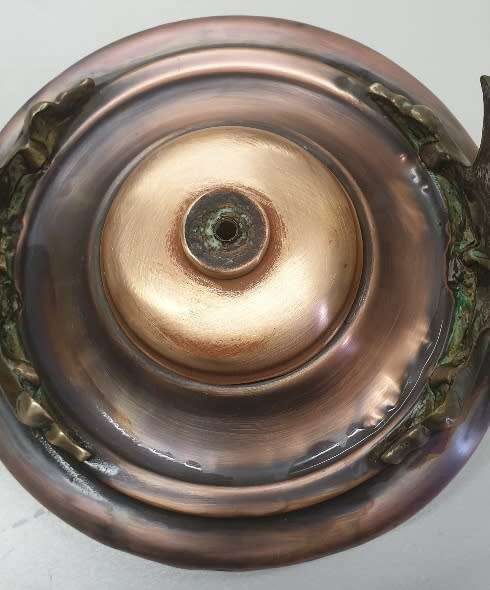 ANTIQUE COPPER & BRASS KETTLE ON STAND