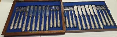 1877 John Sanderson and Son Silverplated 24 piece Fish knife and fork set.