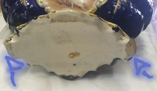 Cobalt Blue Majolica Victorian Basket Handle Flower Vase Circa 1900